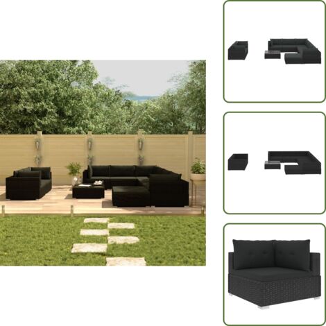 Divano angolare - vidaXL Set Divani da Giardino 10 pz con Cuscini in Polyrattan Nero - Divano centrale