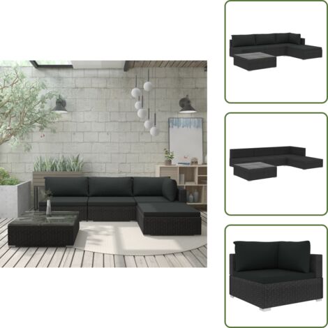 Divano angolare - vidaXL Set Divani da Giardino 5 pz con Cuscini in Polyrattan Nero - Divano centrale
