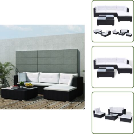 Divano angolare - vidaXL Set Divani da Giardino 5 pz con Cuscini in Polyrattan Nero - Divano centrale