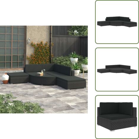 Divano angolare - vidaXL Set Divani da Giardino 6 pz con Cuscini in Polyrattan Nero - Divano centrale