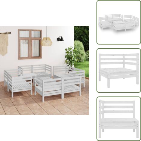 Divano angolare - vidaXL Set Divani da Giardino 9 pz Bianco in Legno Massello di Pino - Tavolo da giardino