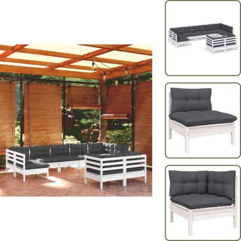 Divano angolare - vidaXL Set Divani da Giardino 9 pz con Cuscini Bianchi Legno di Pino - Cuscini da giardino