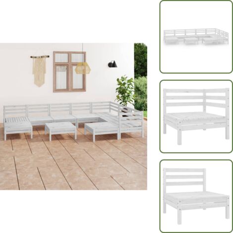 Divano angolare - vidaXL Set Salotto da Giardino 10 pz in Legno Massello di Pino Bianco - Divano centrale