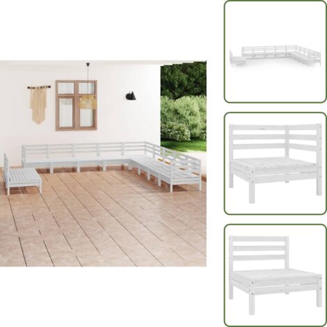 Divano angolare - vidaXL Set Salotto da Giardino 11 pz in Legno Massello di Pino Bianco - Divano centrale