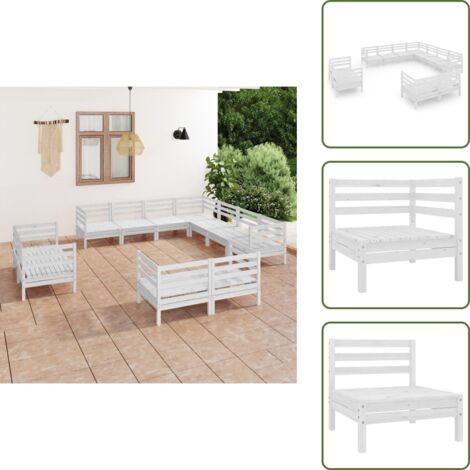 Divano angolare - vidaXL Set Salotto da Giardino 11 pz in Legno Massello di Pino Bianco - Divano centrale