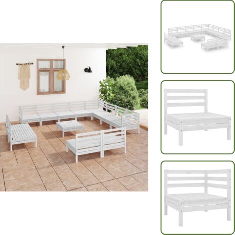 Divano angolare - vidaXL Set Salotto da Giardino 13 pz in Legno Massello di Pino Bianco - Divano centrale