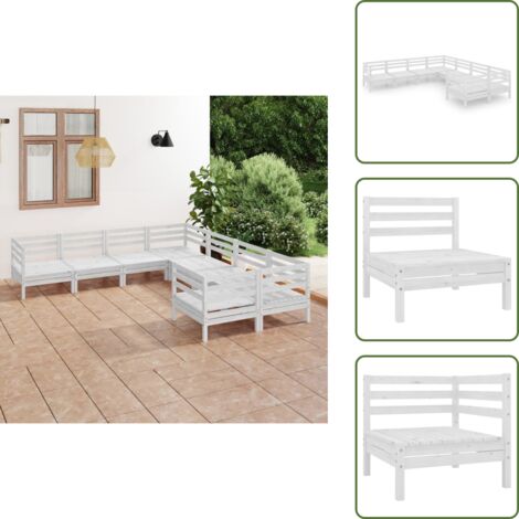 Divano angolare - vidaXL Set Salotto da Giardino 8 pz in Legno Massello di Pino Bianco - Divano centrale