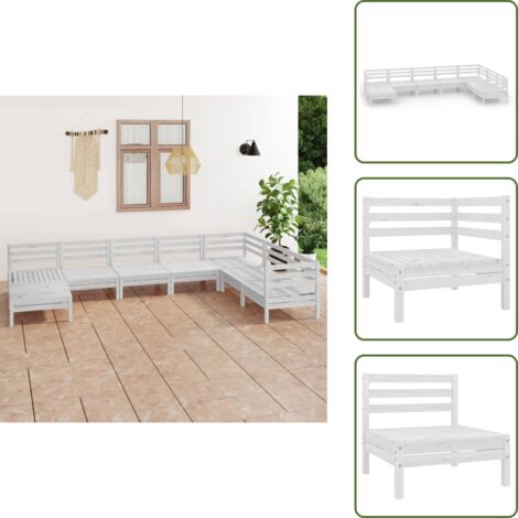Divano angolare - vidaXL Set Salotto da Giardino 8 pz in Legno Massello di Pino Bianco - Divano centrale