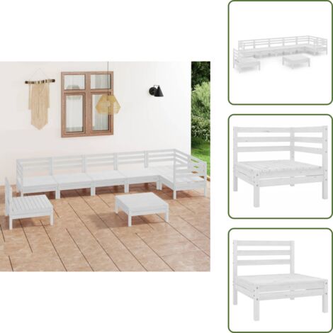 Divano angolare - vidaXL Set Salotto da Giardino 8 pz in Legno Massello di Pino Bianco - Divano centrale