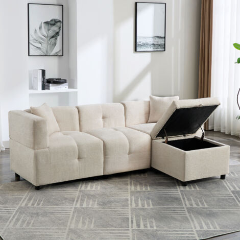 Divano angolare204x126x69 cm, 3 posti, con contenitore, poggiapiedi rimovibile, per soggiorno e camera