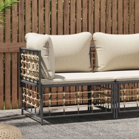 BONNEVIE Divano Angolare,Divano Sofa con Cuscini Confortevole da Giardino in Polyrattan Beige -BVH95981