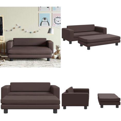 Divano Bambini con Poggiapiedi Marrone 100x50x30 cm Similpelle - Divano bambini - Divano per bambini con poggiapiedi