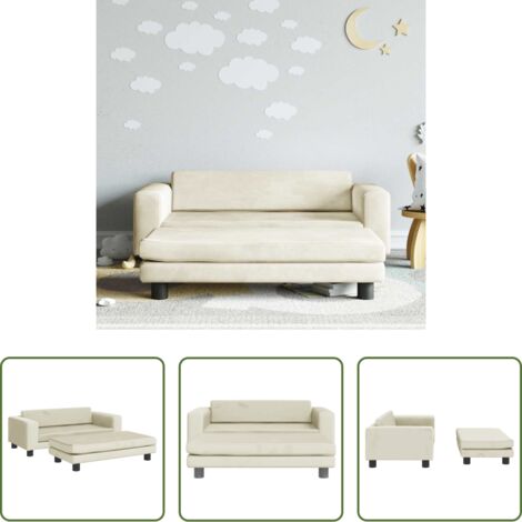 Divano bambini -  Divano Bambini con Poggiapiedi Crema 100x50x30 cm in Velluto