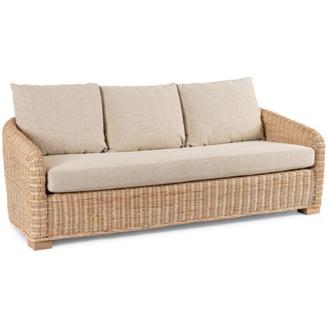 Divano "Cadice" struttura in rattan con cuscini rivestimento in poliestere 3 posti per interno