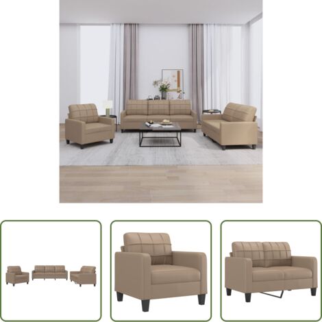 Divano cappuccino -  Set di Divani 3 pz con Cuscini cappuccino in Similpelle