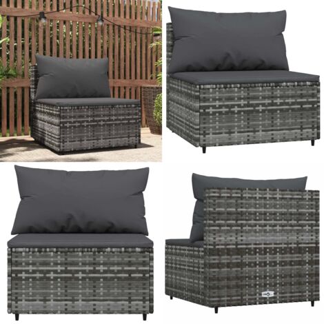 Divano Centrale da Giardino con Cuscini in Polyrattan Grigio - Poltrona da giardino - Cuscini in rattan