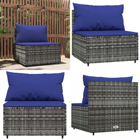 Divano Centrale da Giardino con Cuscini in Polyrattan Grigio - Poltrona da giardino - Divano in rattan
