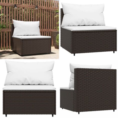 Divano Centrale da Giardino con Cuscini in Polyrattan Marrone - Poltrona da giardino - Cuscini in rattan