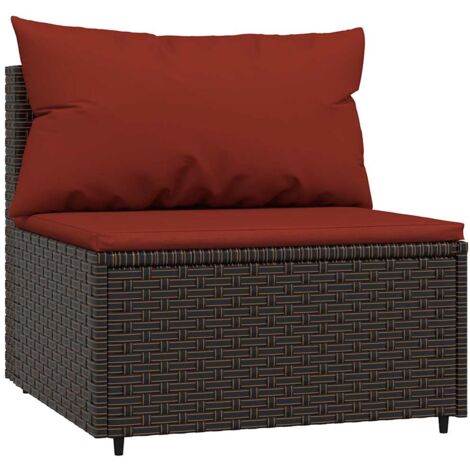 Divano Centrale da Giardino con Cuscini in Polyrattan Marrone vidaXL