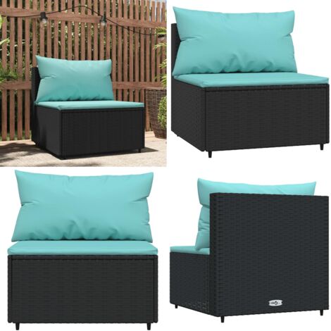 Divano Centrale da Giardino con Cuscini in Polyrattan Nero - Poltrona da giardino - Rattan