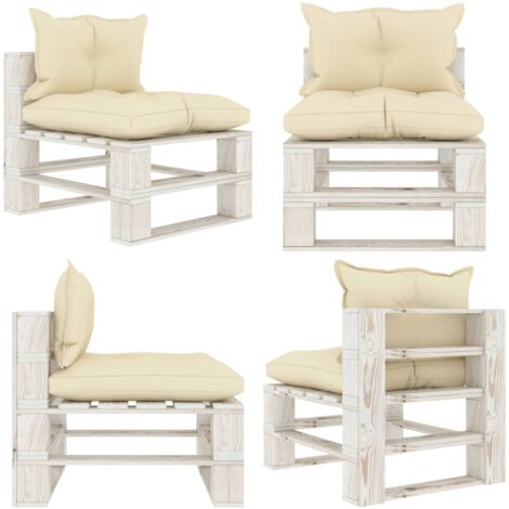 Divano Centrale da Giardino Pallet con Cuscini Crema in Legno - Divano in legno - Divano da patio