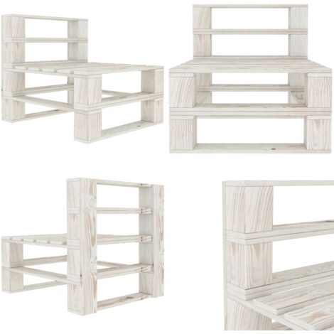 Divano Centrale da Giardino su Pallet in Legno Bianco - Divano su pallet - Divano in legno