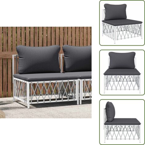 Divano centrale - vidaXL Divano Centrale Giardino con Cuscini Bianco Tessuto Intrecciato - Design modulare