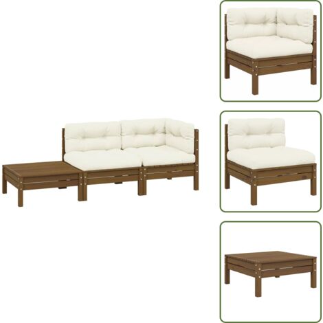 Divano centrale - vidaXL Set Divani da Giardino 3 pz con Cuscini Crema Massello di Pino - Cuscini da giardino