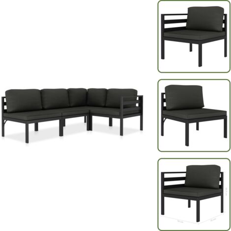 Divano centrale - vidaXL Set Divani da Giardino 4 pz con Cuscini in Alluminio Antracite - Cuscini per divano