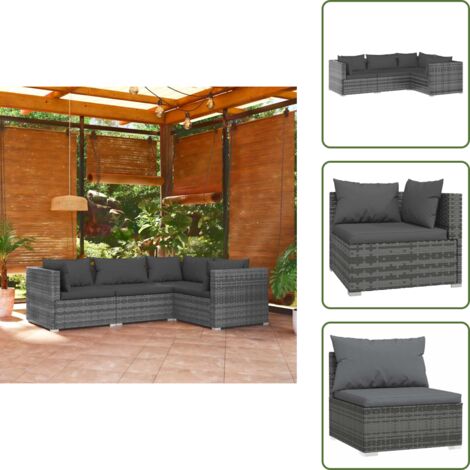 Divano centrale - vidaXL Set Divani da Giardino 4 pz con Cuscini in Polyrattan Grigio - Rattan PE