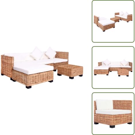 Divano centrale - vidaXL Set Divano 14 pz in Rattan Naturale - Pouf