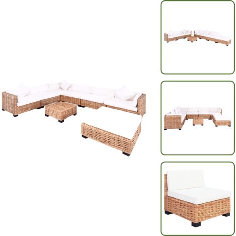 Divano centrale - vidaXL Set Divano 27 pz in Rattan Naturale - Pouf