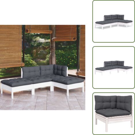 Divano centrale - vidaXL Set Salotto da Giardino 4 pz con Cuscini Legno Massello di Pino - Cuscini da giardino