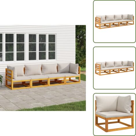 Divano centrale - vidaXL Set Salotto Giardino 4pz Cuscini Grigio Chiaro Legno Massello - Cuscino da seduta