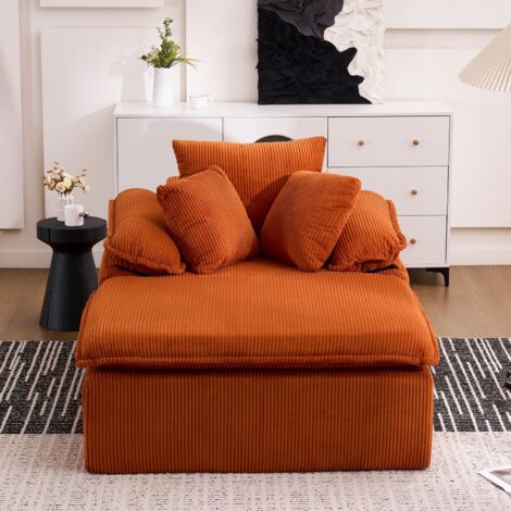 Divano chaise longue 46 cm - Design interno senza struttura, comoda poltrona da lettura con braccioli larghi, velluto a coste - Arancione