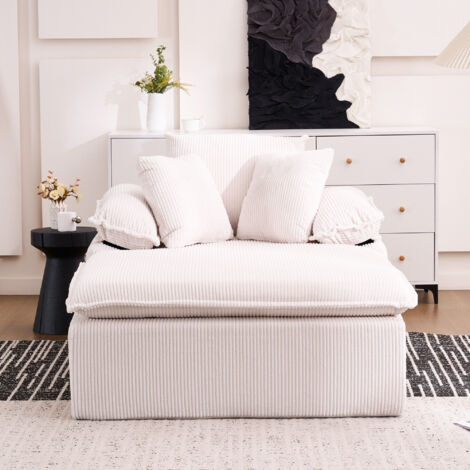 Divano chaise longue 46 cm - Design interno senza struttura, comoda poltrona da lettura con braccioli larghi, velluto a coste - Beige