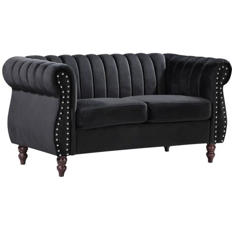 Divano Chesterfield 2 posti in Velluto Nero - TRUMBO