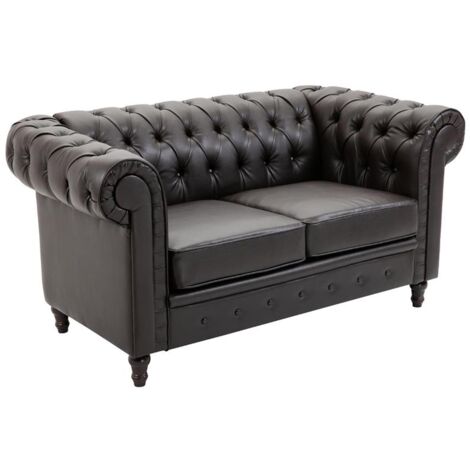 DIVANO CHESTERFIELD 2 POSTI TRAPUNTATO IN ECOPELLE 160 X 84 X 80 CM MARRONE