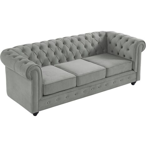 Divano CHESTERFIELD 3 posti in velluto Grigio