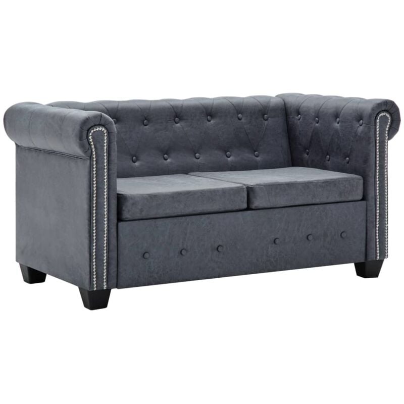 Vidaxl - Divano Chesterfield a 2 Posti in Finta Pelle Scamosciata Grigia Grigio