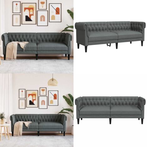 Divano Chesterfield a 3 Posti Grigio Scuro in Tessuto - Divano a 3 posti - Divano in tessuto