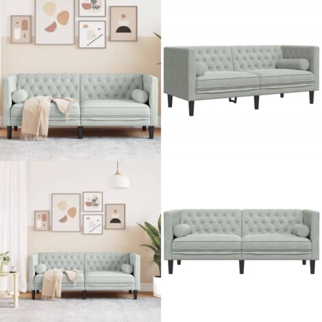 Divano Chesterfield con Rinforzi 2 Posti Grigio Chiaro Velluto - Divano a 2 posti - Divano in velluto