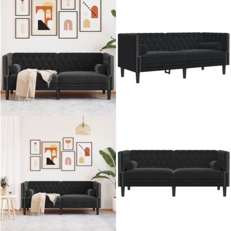 Divano Chesterfield con Rinforzi 2 Posti Nero in Velluto - Divano a 2 posti - Divano in velluto