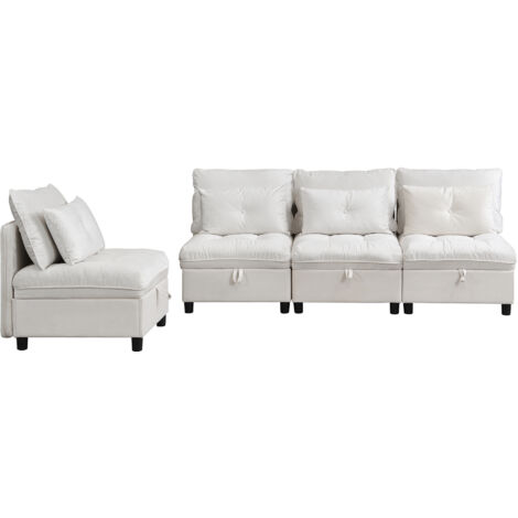 Divano Componibile 4 Posti 274x76x87 cm, Moduli Indipendenti, con Contenitore, Comfort a Nuvola, Chenille Beige, per Soggiorno