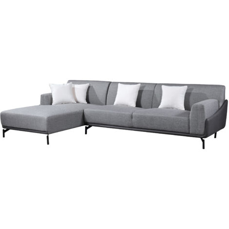 Divano con Chaise Longue a Sinistra Pärumm Puglia 300x90/175x80 cm 3 Posti Grigio con Cuscini