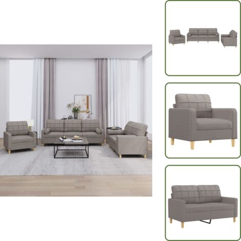 Divano con cuscini a rullo - vidaXL Set Divani 3 pz con Cuscini Tortora in Tessuto - Divano con schienale