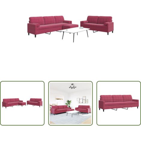 Divano con cuscini -  Set di Divani 3 pz con Cuscini e Rinforzi Rosso Vino in Velluto