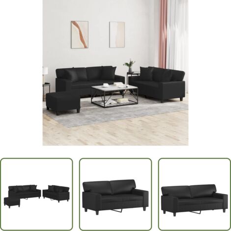 Divano con cuscini -  Set di Divani 3 pz con Cuscini Nero in Similpelle