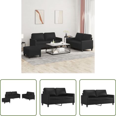 Divano con cuscini -  Set di Divani 3 pz con Cuscini Nero in Similpelle