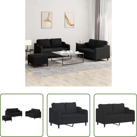 Divano con cuscini -  Set di Divani 3 pz con Cuscini Nero in Tessuto